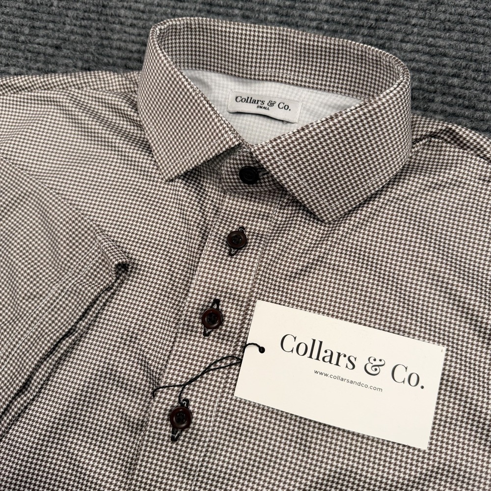 Collars and Co Collar Polo Shirt Mens Size Small Brown White Houndstooth NWT